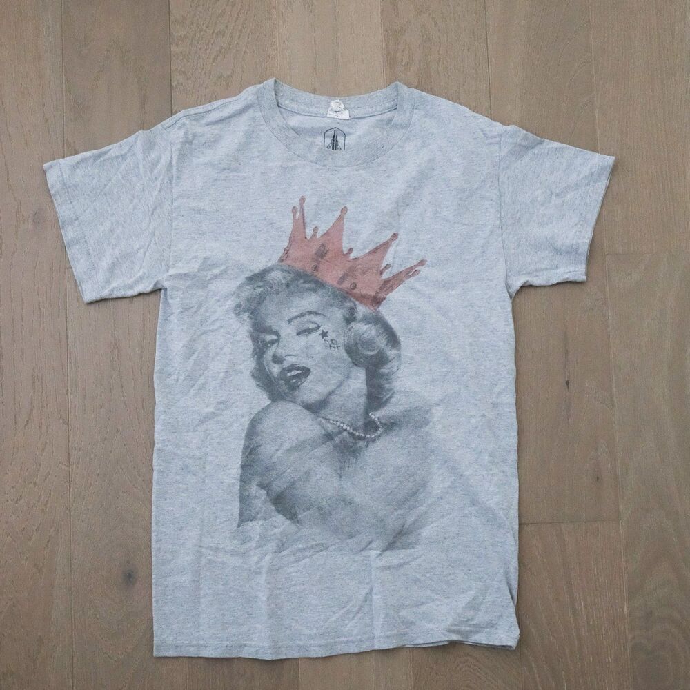 Marilyn Monroe Crown Graphic T-Shirt Gray Size Small Vintage Style